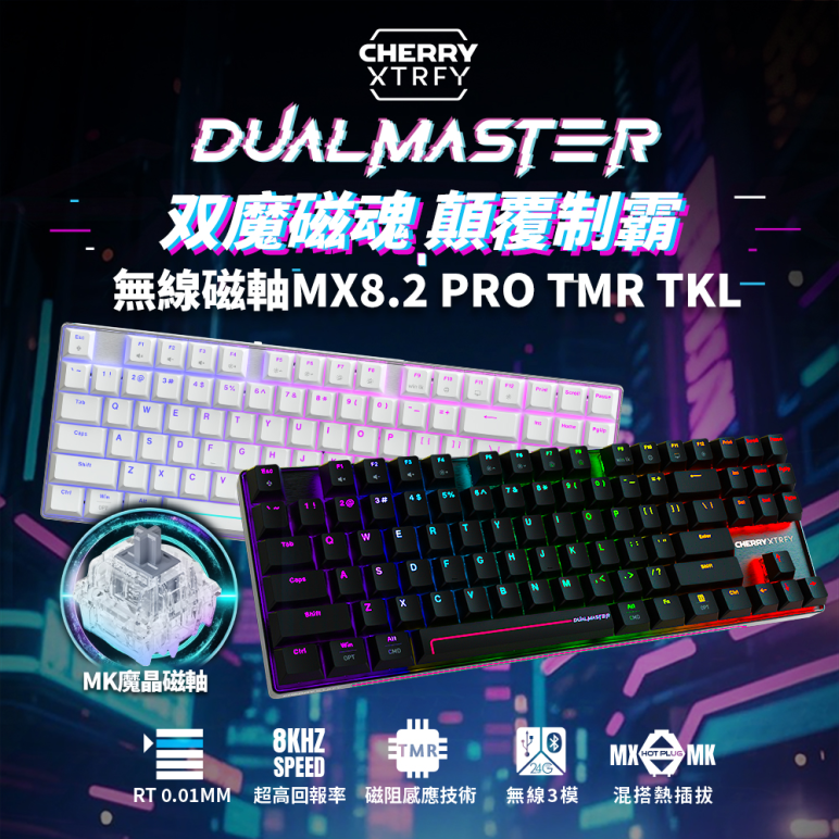 Cherry 無線三模 MX8.2 PRO TMR TKL 白-魔晶磁軸