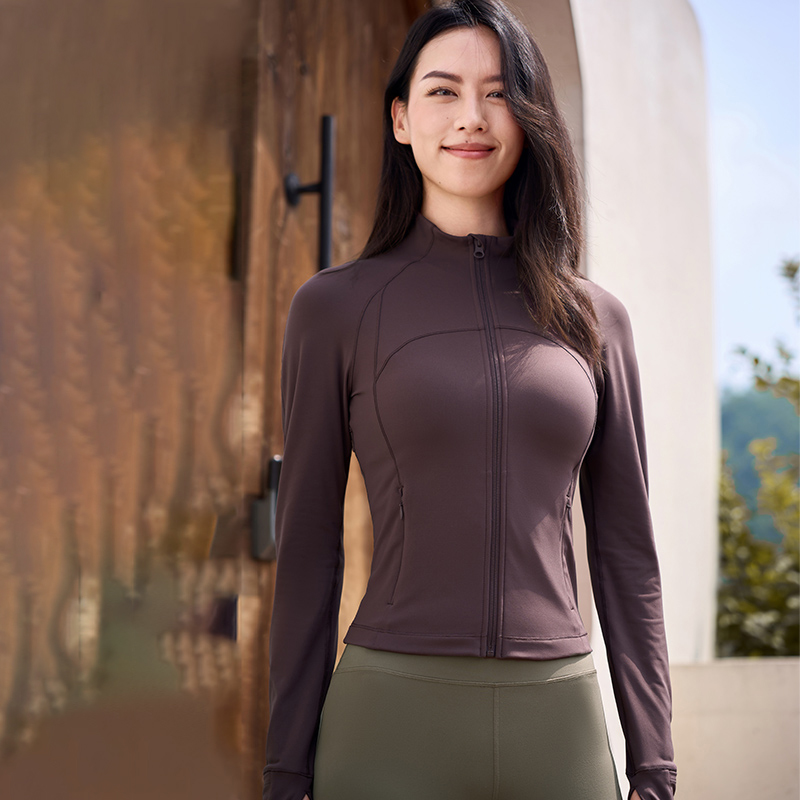 QUEEN YOGA瑜伽跑步健身服修身短款長袖祼感高彈力運動外套