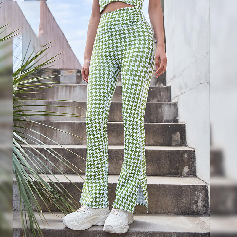 QUEEN YOGA 千鳥格復古時尚套裝(附可拆卸胸墊)