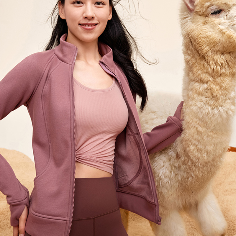 QUEEN YOGA瑜伽暖絨休閒拉鏈高領開衫衛衣防風保暖外套