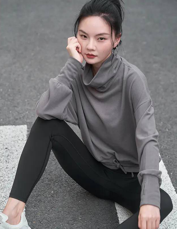 QUEEN YOGA秋季新款圓領寬鬆運動衛衣套頭高領健身上衣