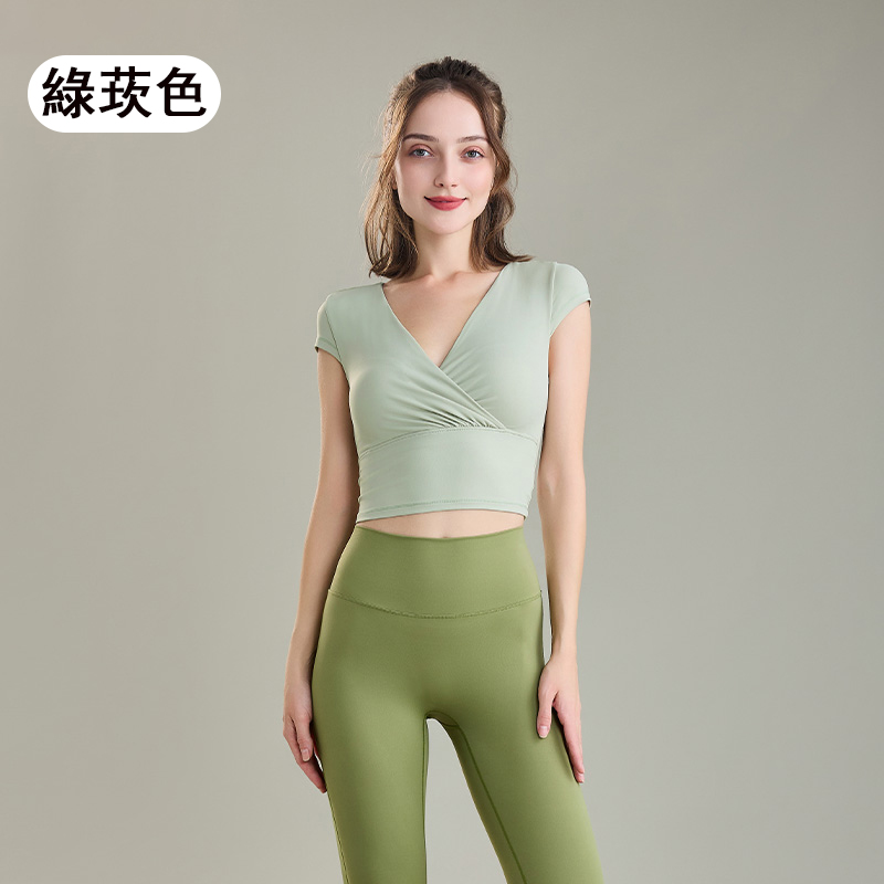 QUEEN YOGA運動健身瑜伽短袖上衣（附贈拆卸式胸墊）
