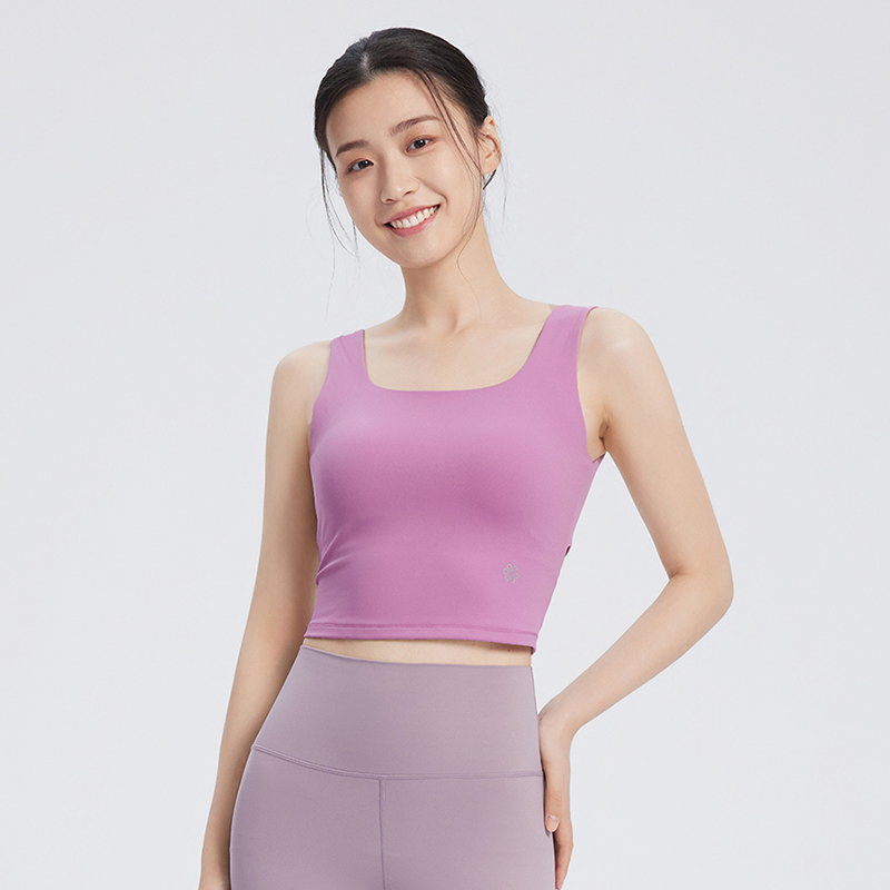 QUEEN YOGA瑜伽運動美背背心時尚方領設計款（固定一體杯）