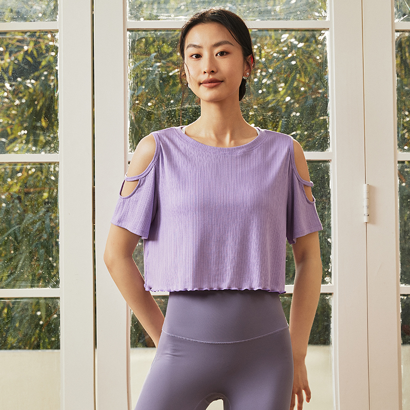 QUEEN YOGA 寬鬆露肩短款運動瑜珈T恤