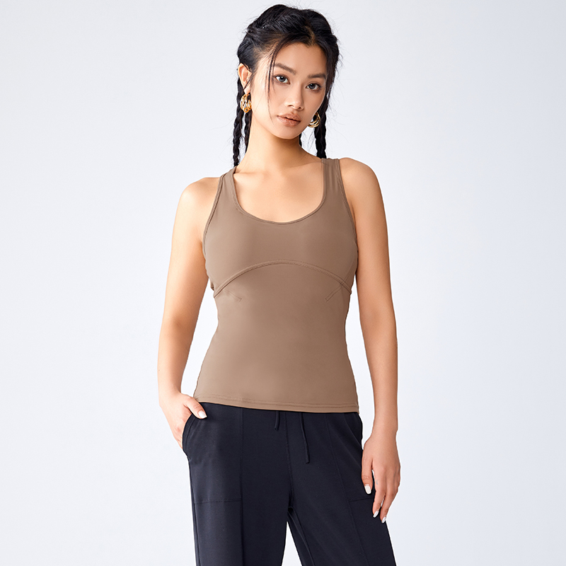 QUEEN YOGA 時尚裸感工字背運動瑜珈背心(附可拆卸式胸墊)