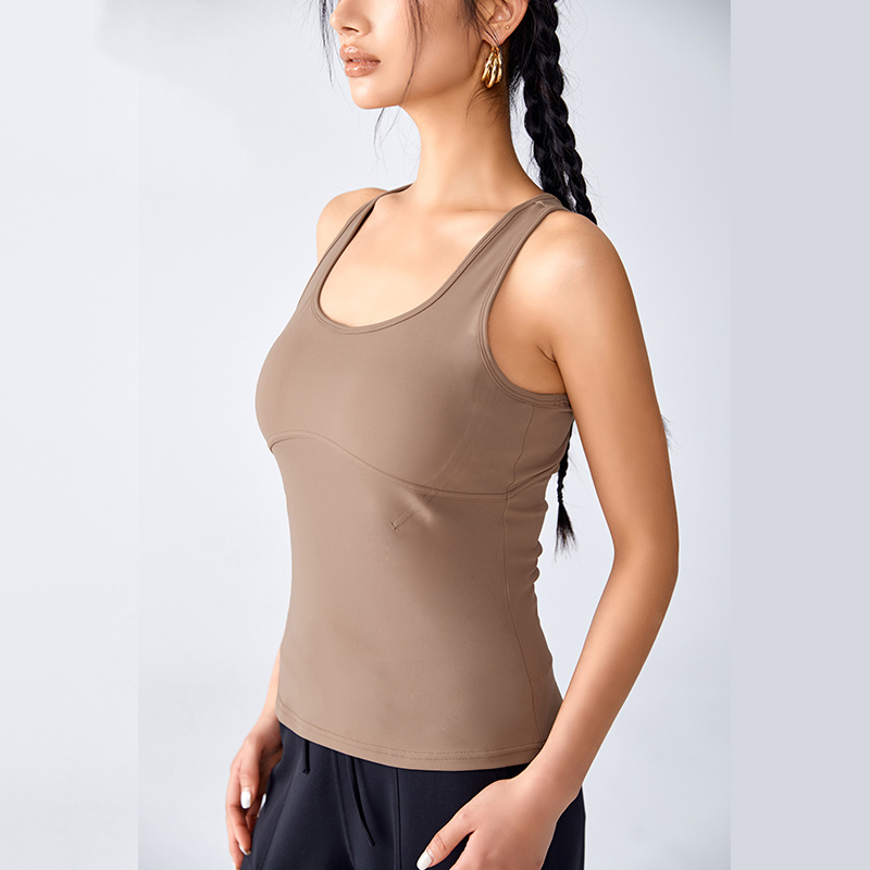 QUEEN YOGA 時尚裸感工字背運動瑜珈背心(附可拆卸式胸墊)