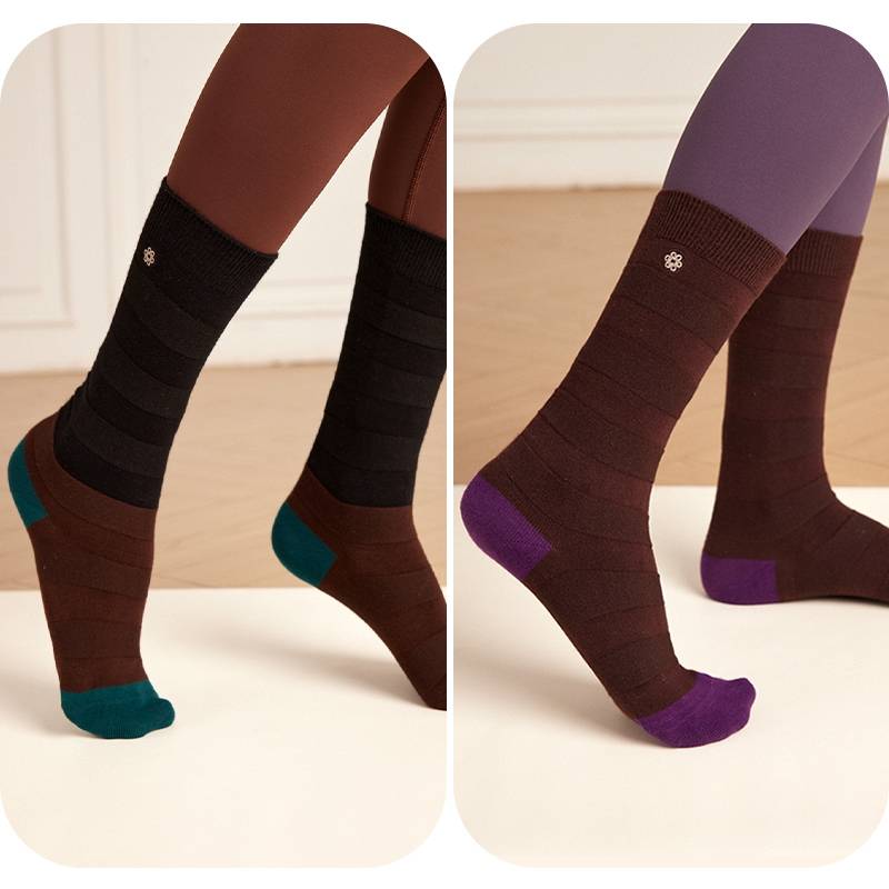 QUEEN YOGA瑜伽時尚長筒舒適棉感毛毛蟲彈力精梳棉襪