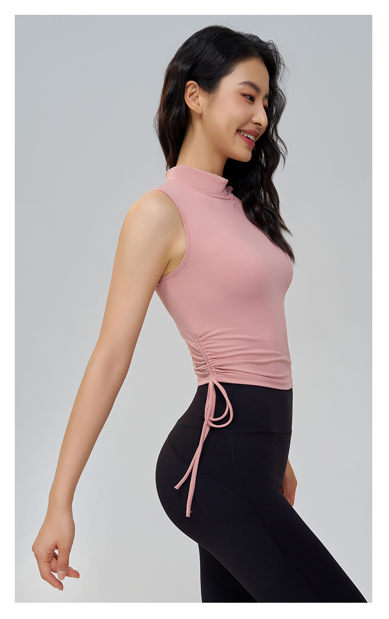QUEEN YOGA蕾絲盤扣時尚拼接運動瑜珈背心(附可拆卸式胸墊)