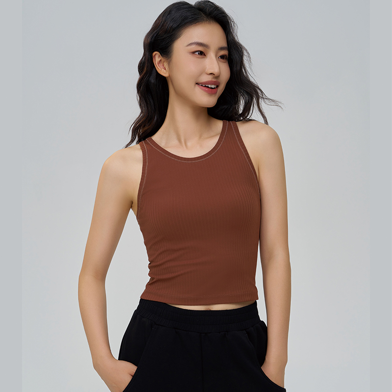 QUEEN YOGA百搭時尚條紋運動瑜珈背心(固定一體式胸墊)