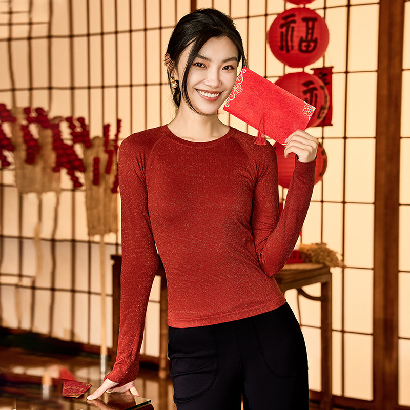 QUEEN YOGA瑜伽圓領簡約透氣時尚大方運動戶外一體織長袖上衣（無胸墊款）