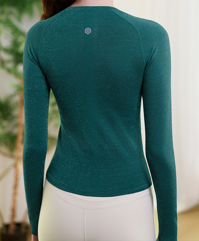 QUEEN YOGA瑜伽圓領簡約透氣時尚大方運動戶外一體織長袖上衣（無胸墊款）