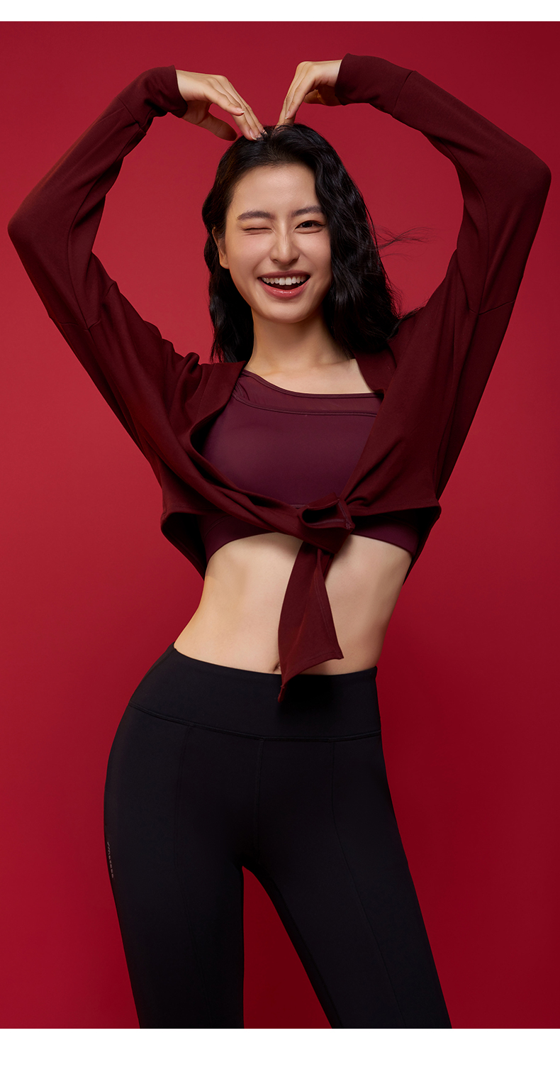 QUEEN YOGA交叉綁帶開衩設計簡約長袖