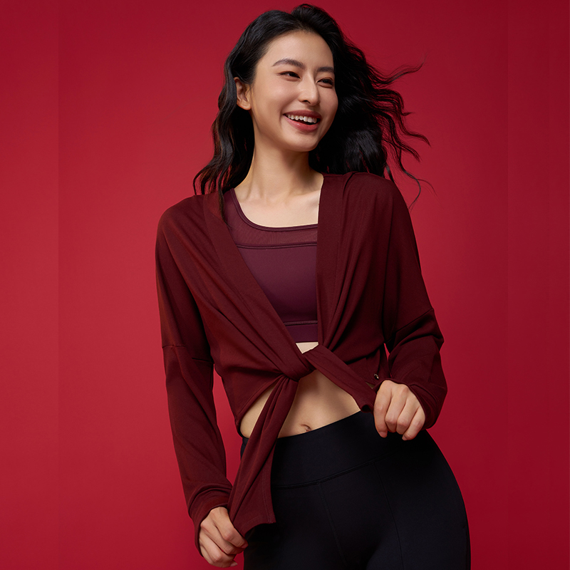 QUEEN YOGA交叉綁帶開衩設計簡約長袖