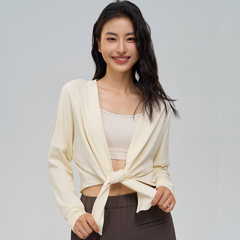 QUEEN YOGA交叉綁帶開衩設計簡約長袖