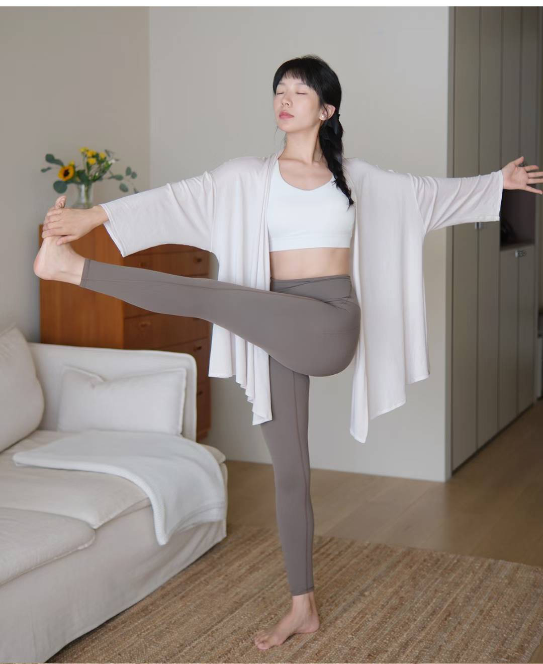 QUEEN YOGA瑜伽中長款基礎簡約氣質寬鬆羊毛長袖外搭外套