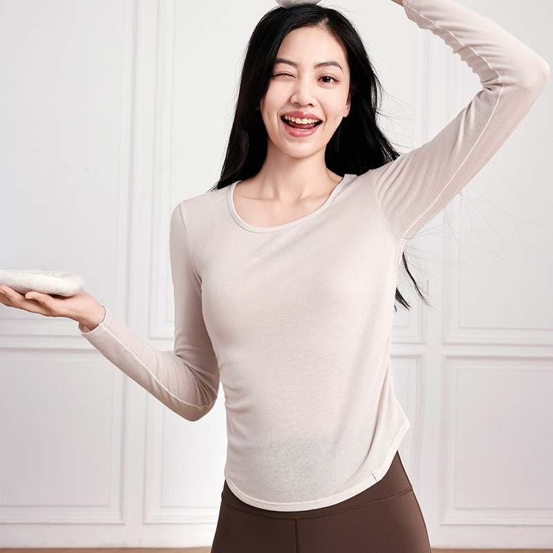 QUEEN YOGA瑜伽休閒抽褶收腰顯瘦時尚羊毛長袖外搭罩衫（無胸墊款）