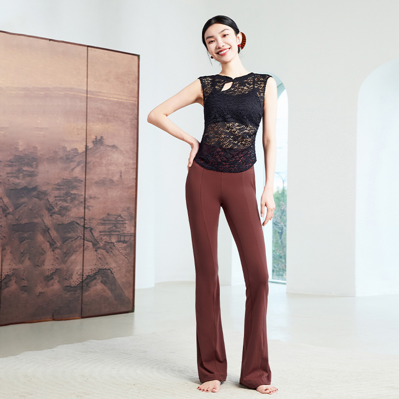 QUEEN YOGA瑜伽服收腰顯瘦新中式蕾絲背心外搭上衣（無胸墊款）