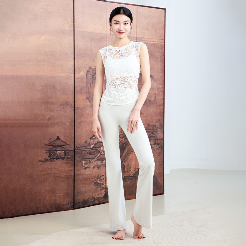 QUEEN YOGA瑜伽服收腰顯瘦新中式蕾絲背心外搭上衣（無胸墊款）