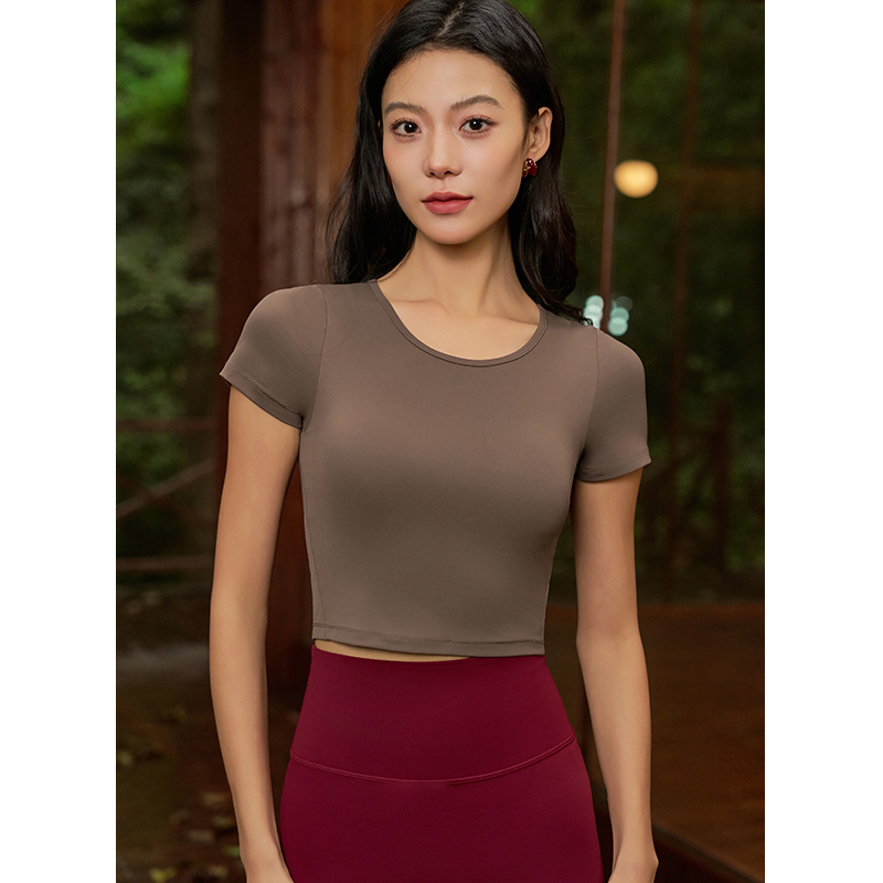 QUEEN YOGA瑜伽新品雙磨萊卡圓領運動瑜伽短袖(附贈拆卸式胸墊)