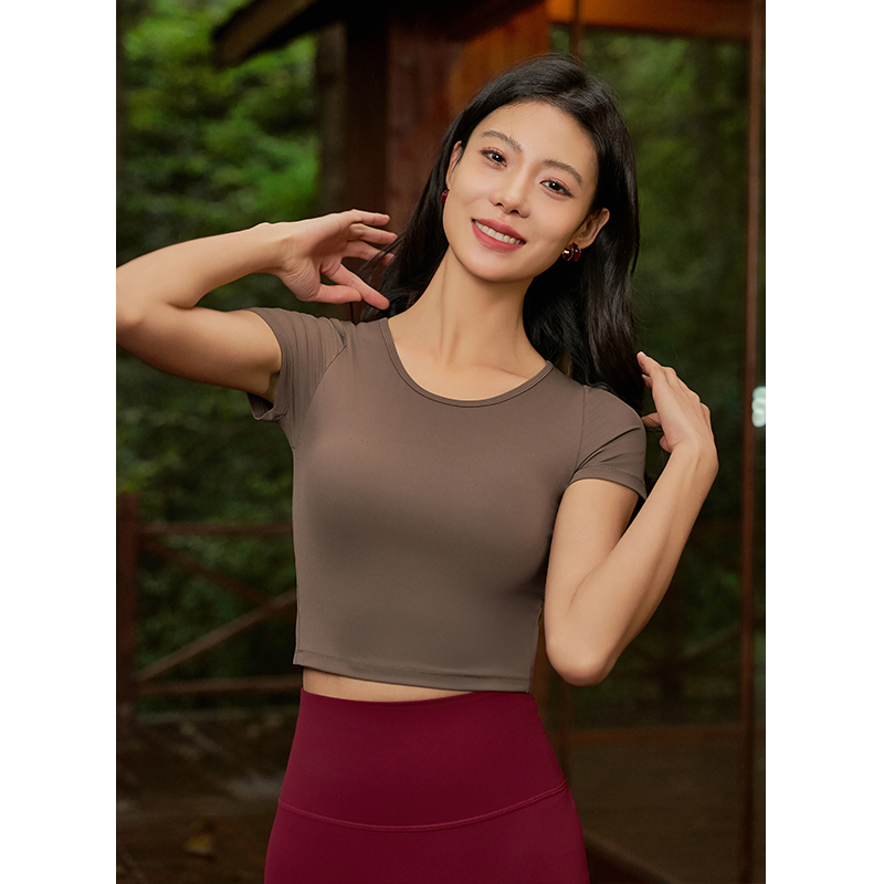 QUEEN YOGA瑜伽新品雙磨萊卡圓領運動瑜伽短袖(附贈拆卸式胸墊)