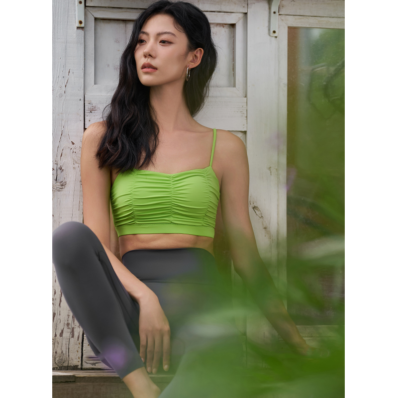 QUEEN YOGA萊卡簡約抽皺運動瑜伽Bra(附贈可拆卸式胸墊)