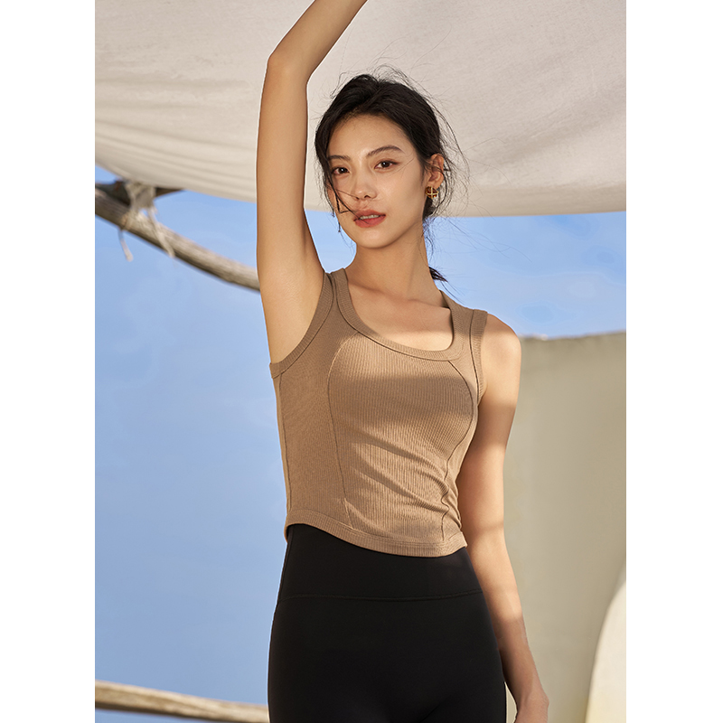 QUEEN YOGA天然棉大U型領口運動瑜伽背心(附贈可拆卸式胸墊)