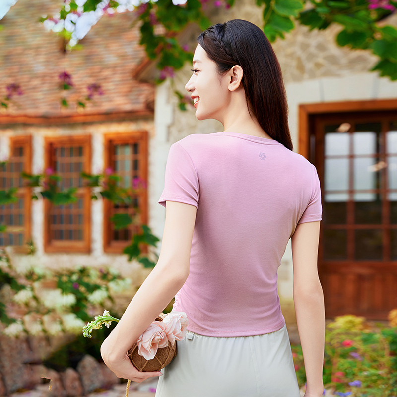QUEEN YOGA瑜伽休閒圓領簡約收腰顯瘦經典短款T恤上衣（無胸墊款）