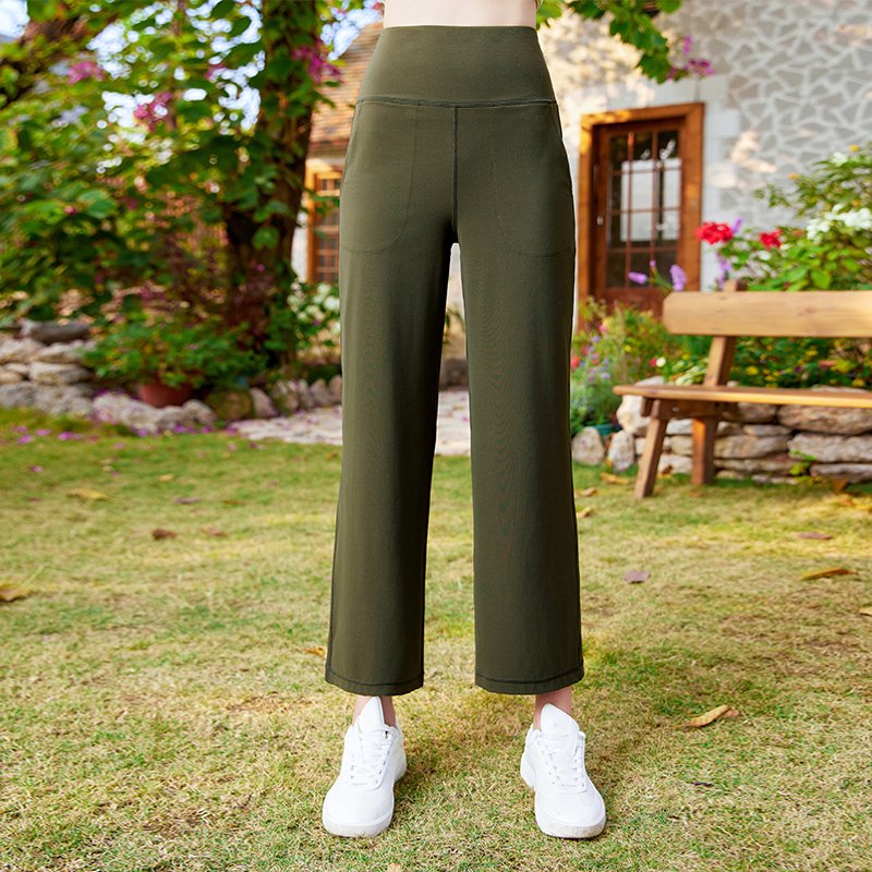 QUEEN YOGA瑜伽服休閒簡約基礎顯瘦寬鬆直筒褲8分瑜伽褲