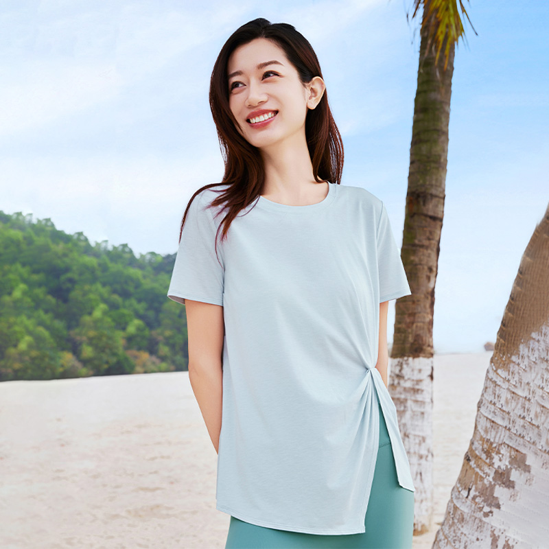 QUEEN YOGA瑜伽服運動休閒設計感圓領短袖T恤戶外跑步上衣外搭罩衫（無胸墊款）