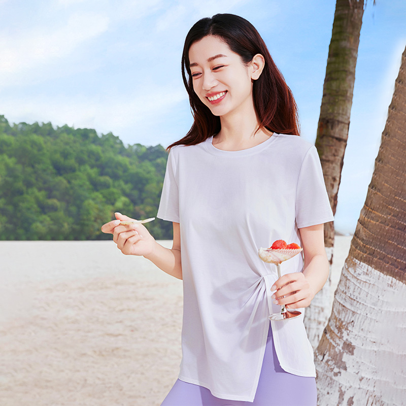 QUEEN YOGA瑜伽服運動休閒設計感圓領短袖T恤戶外跑步上衣外搭罩衫（無胸墊款）