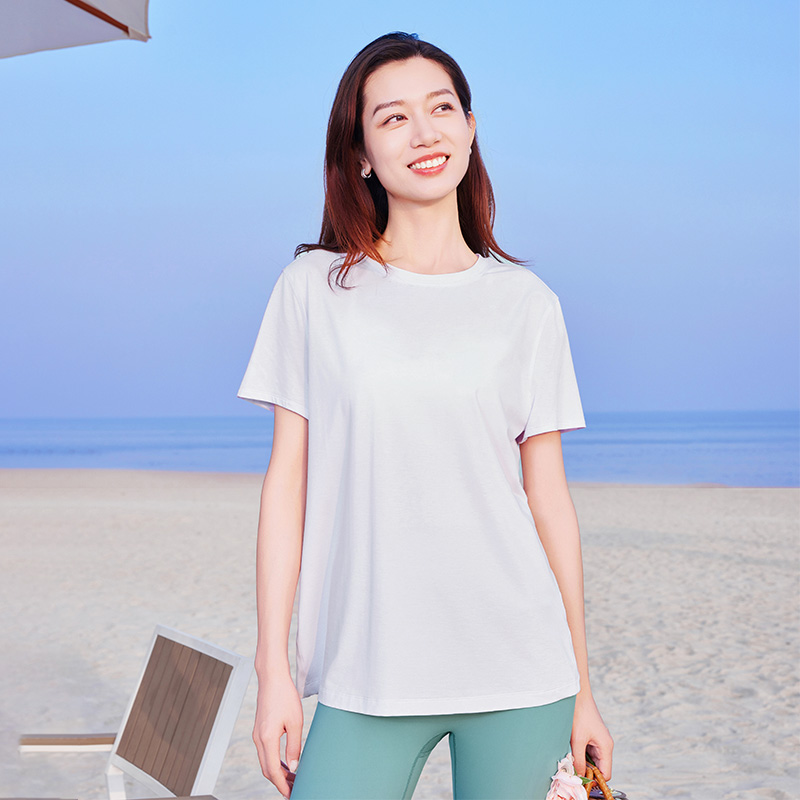 QUEEN YOGA瑜伽服運動休閒舒適寬鬆戶外跑步顯瘦遮肉短袖T恤罩衫（無胸墊款）