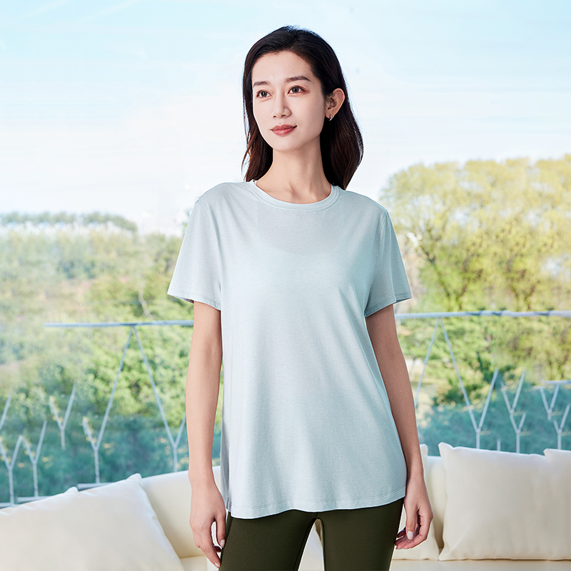 QUEEN YOGA瑜伽服運動休閒舒適寬鬆戶外跑步顯瘦遮肉短袖T恤罩衫（無胸墊款）