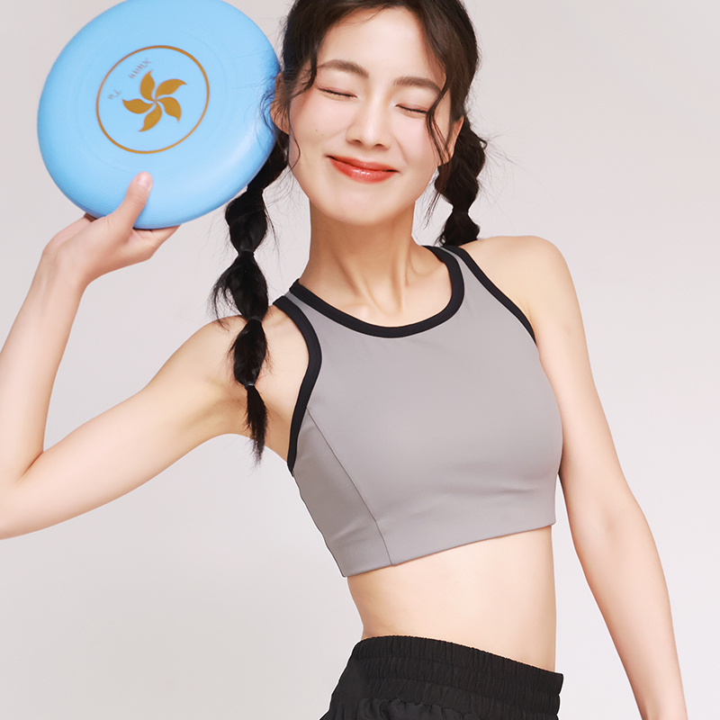 QUEEN YOGA拼色高強度一體杯運動瑜伽Bra(固定一體杯）