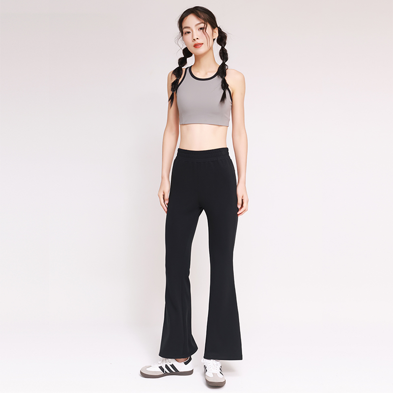 QUEEN YOGA修身顯瘦紋理運動休閒喇叭褲