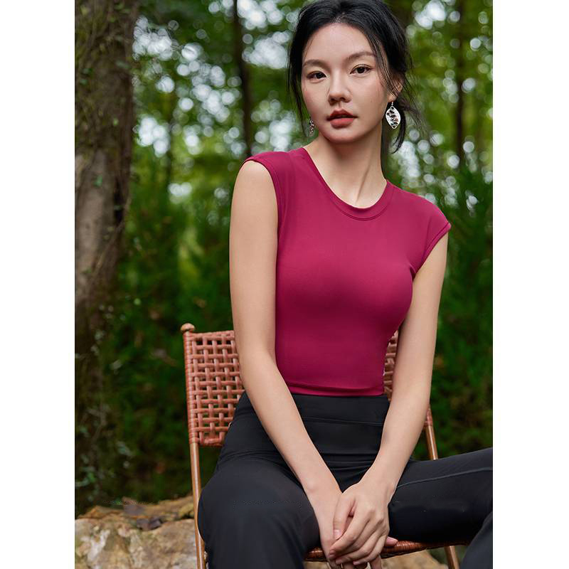 QUEEN YOGA瑜伽服健身運動時尚高端瑜伽短袖上衣（固定一體杯）