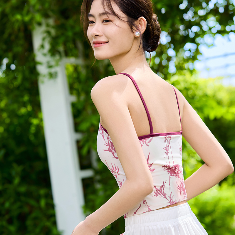 QUEEN YOGA瑜伽服新中式休閒運動戶外健身一體成型杯吊帶背心上衣小可愛（固定一體杯）