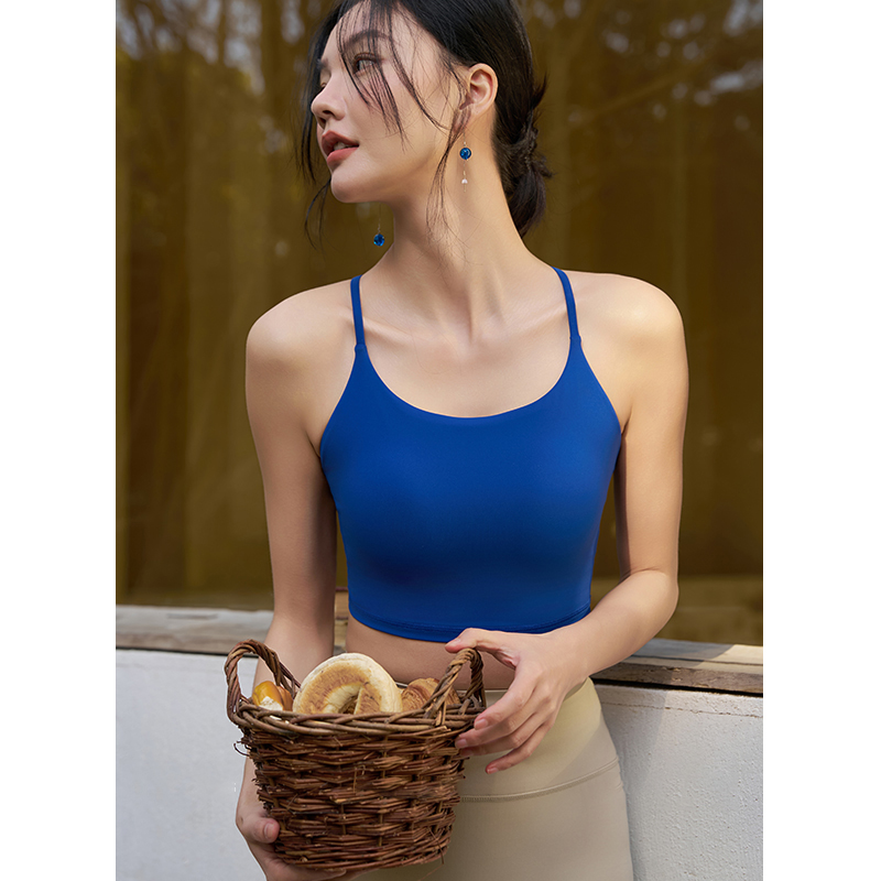 QUEEN YOGA萊卡交叉露背運動瑜伽一體杯短版背心