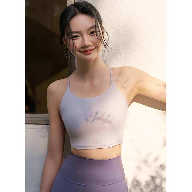 QUEEN YOGA萊卡交叉露背運動瑜伽一體杯短版背心