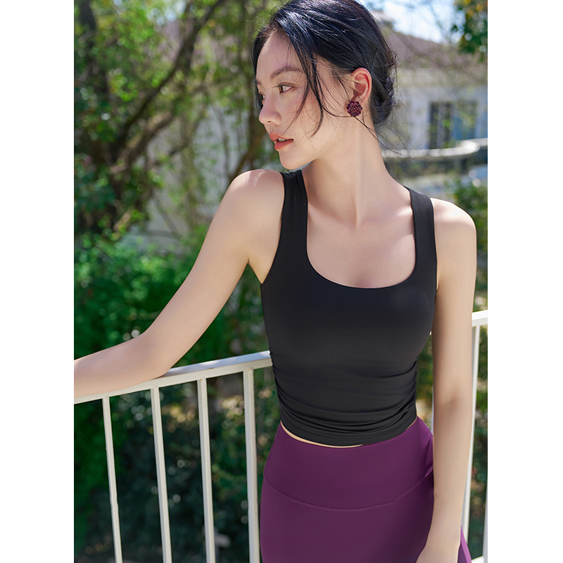 QUEEN YOGA翎感萊卡寬肩帶運動瑜伽背心(附可拆卸式胸墊)