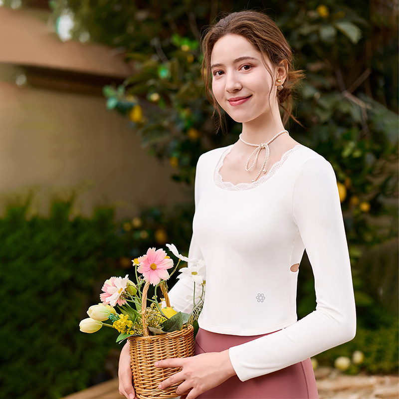 QUEEN YOGA瑜伽服後背交叉美背長袖上衣（固定一體杯）
