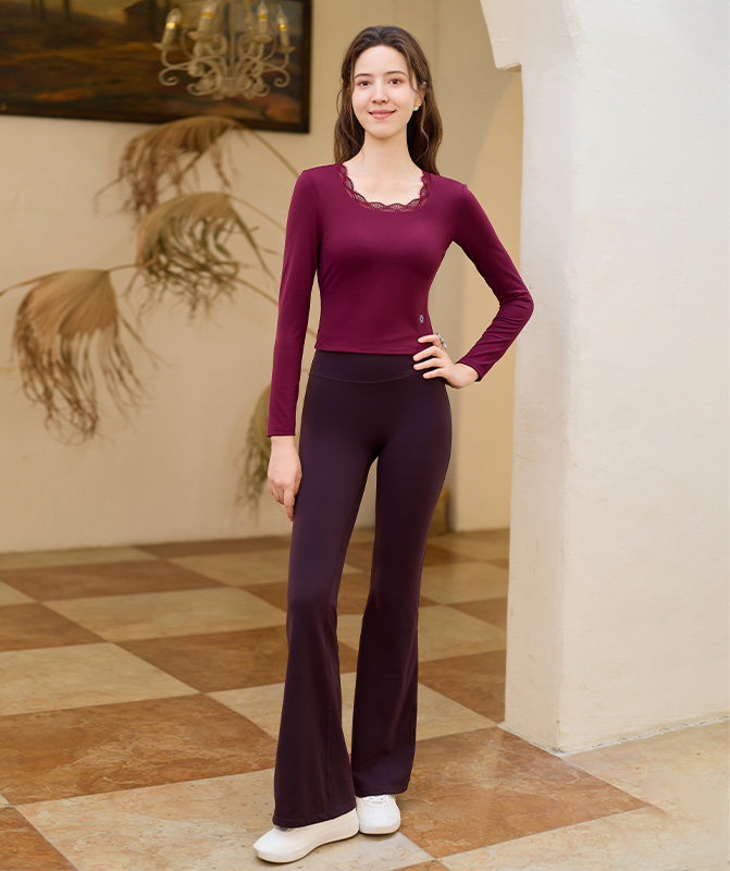 QUEEN YOGA瑜伽服後背交叉美背長袖上衣（固定一體杯）