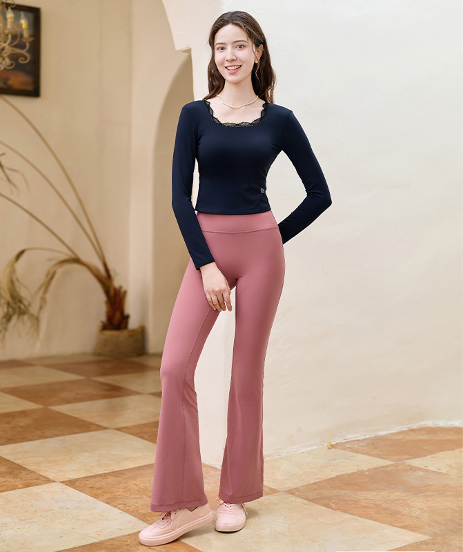 QUEEN YOGA瑜伽服後背交叉美背長袖上衣（固定一體杯）