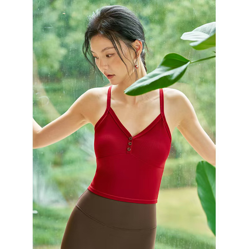 QUEEN YOGA瑜伽服一體杯顯瘦包覆美背細肩帶運動背心小可愛（固定一體杯）