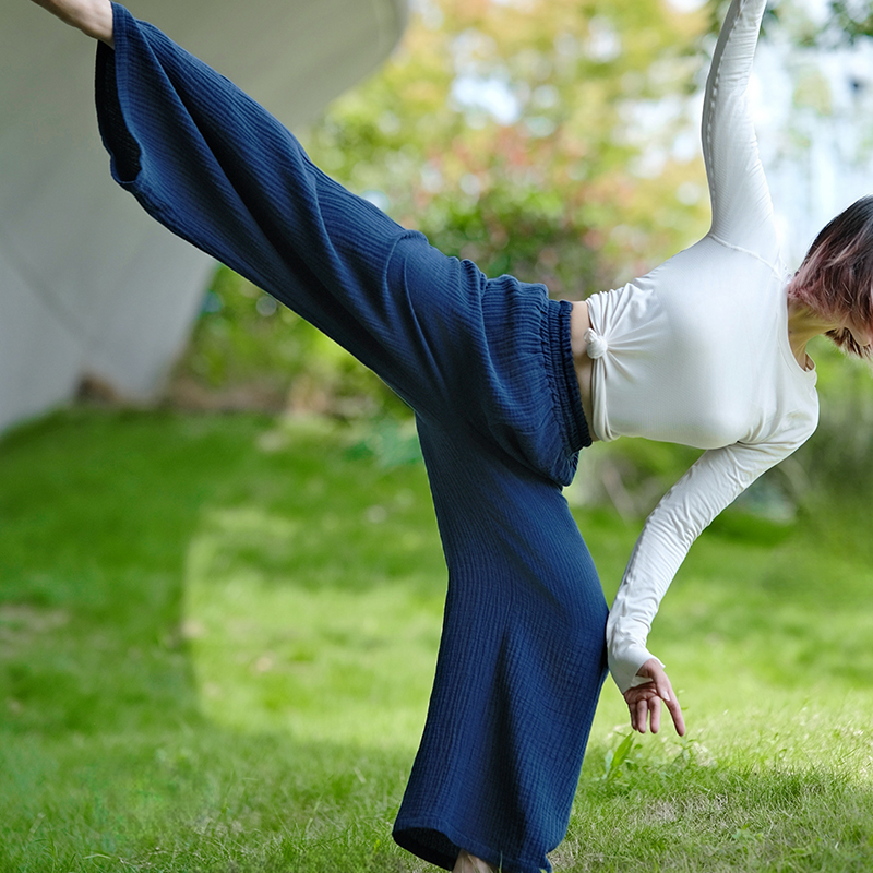 QUEEN YOGA瑜伽服棉麻禪風透氣休閒新中式直筒寬鬆闊腿褲