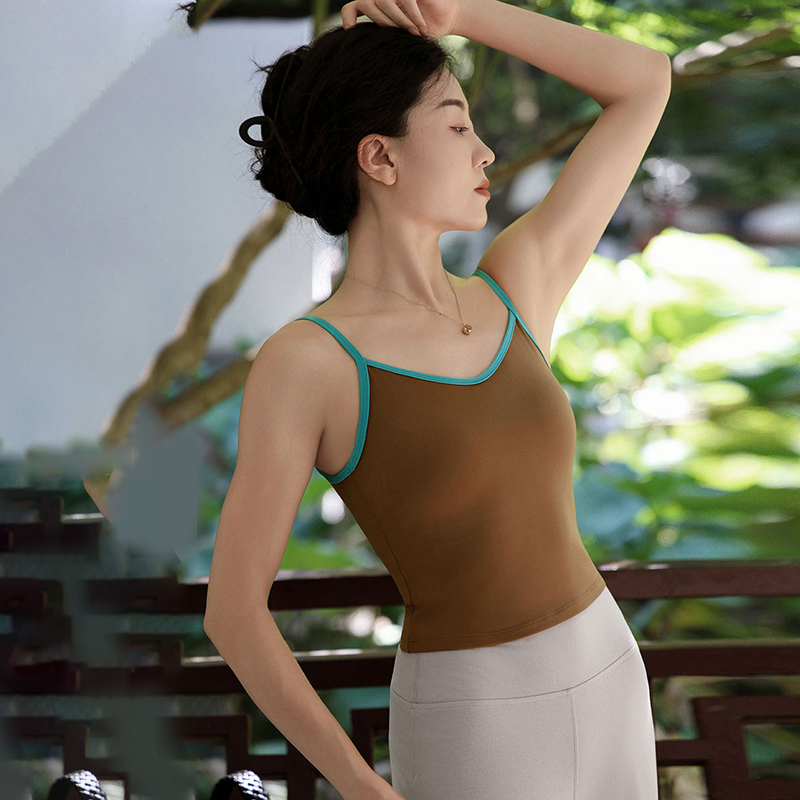 QUEEN YOGA瑜伽服經典祼感運動撞色一體杯瑜伽運動背心（固定一體杯）