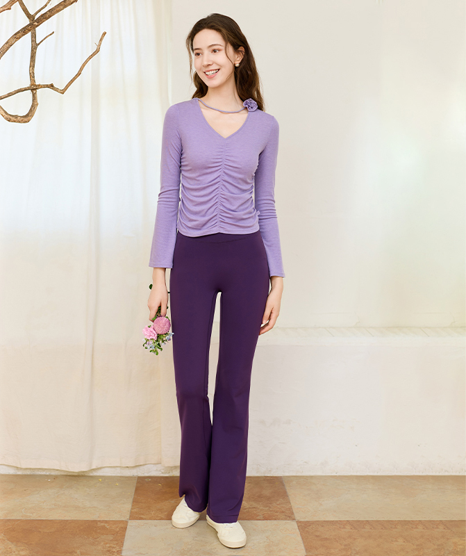 QUEEN YOGA瑜伽服新款羊毛收腰抽褶顯瘦運動優雅瑜伽外搭罩衫（無胸墊款）