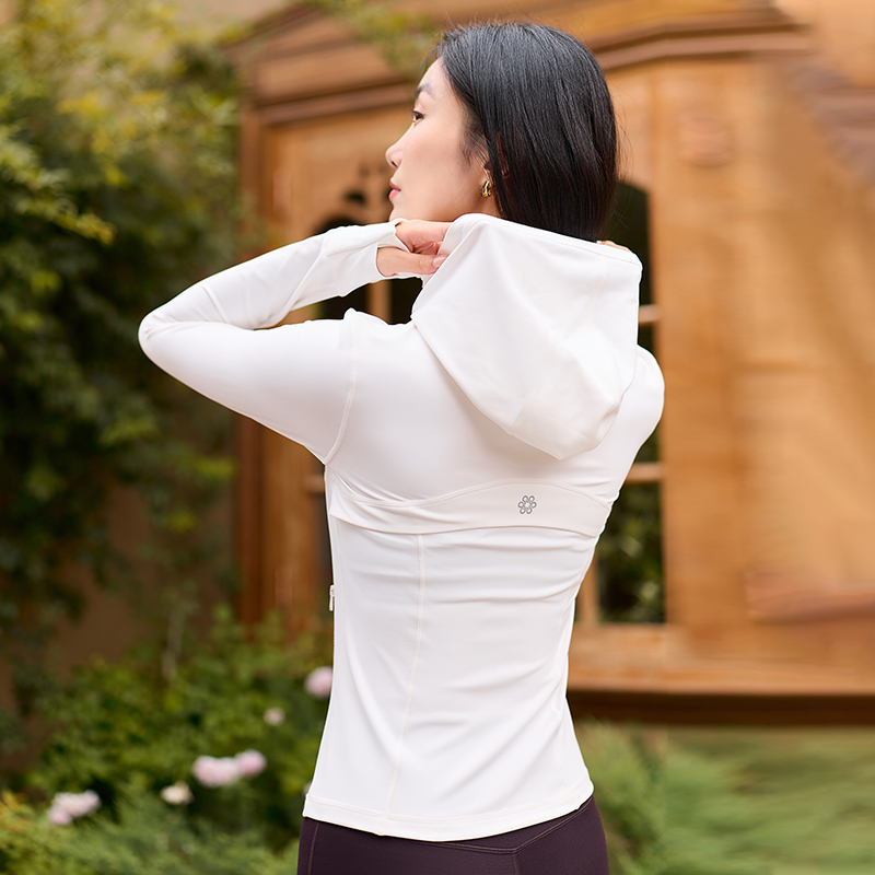 QUEEN YOGA瑜伽服新款祼感收腰顯瘦運動健身連帽瑜伽外套