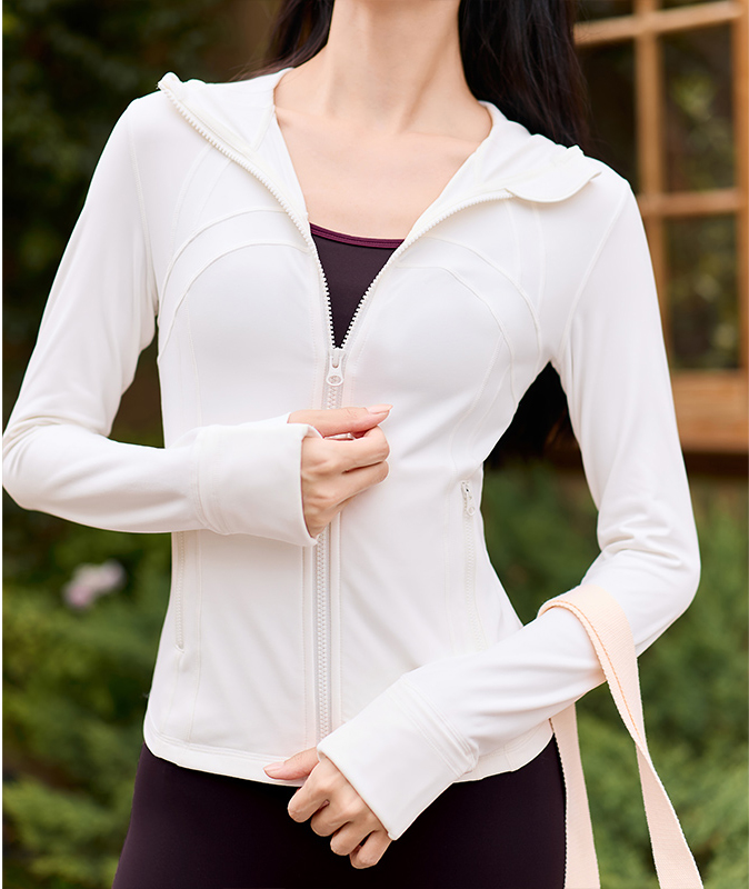 QUEEN YOGA瑜伽服新款祼感收腰顯瘦運動健身連帽瑜伽外套