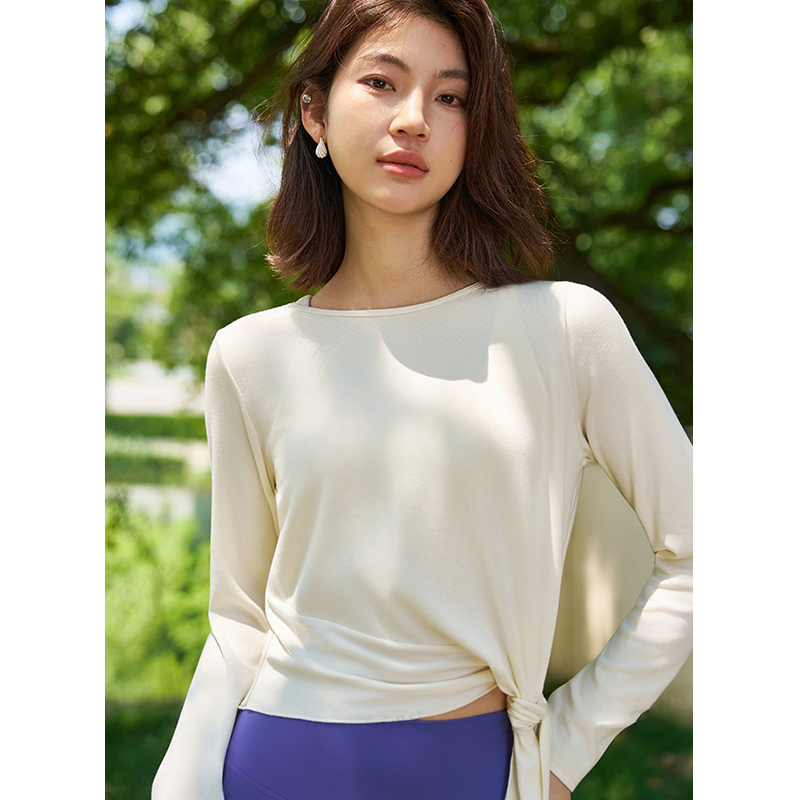 QUEEN YOGA超彈力綁帶造型運動瑜伽長袖罩衫（無胸墊款）