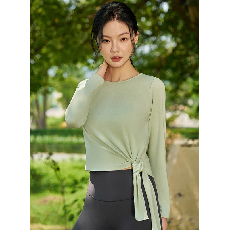 QUEEN YOGA超彈力綁帶造型運動瑜伽長袖罩衫（無胸墊款）